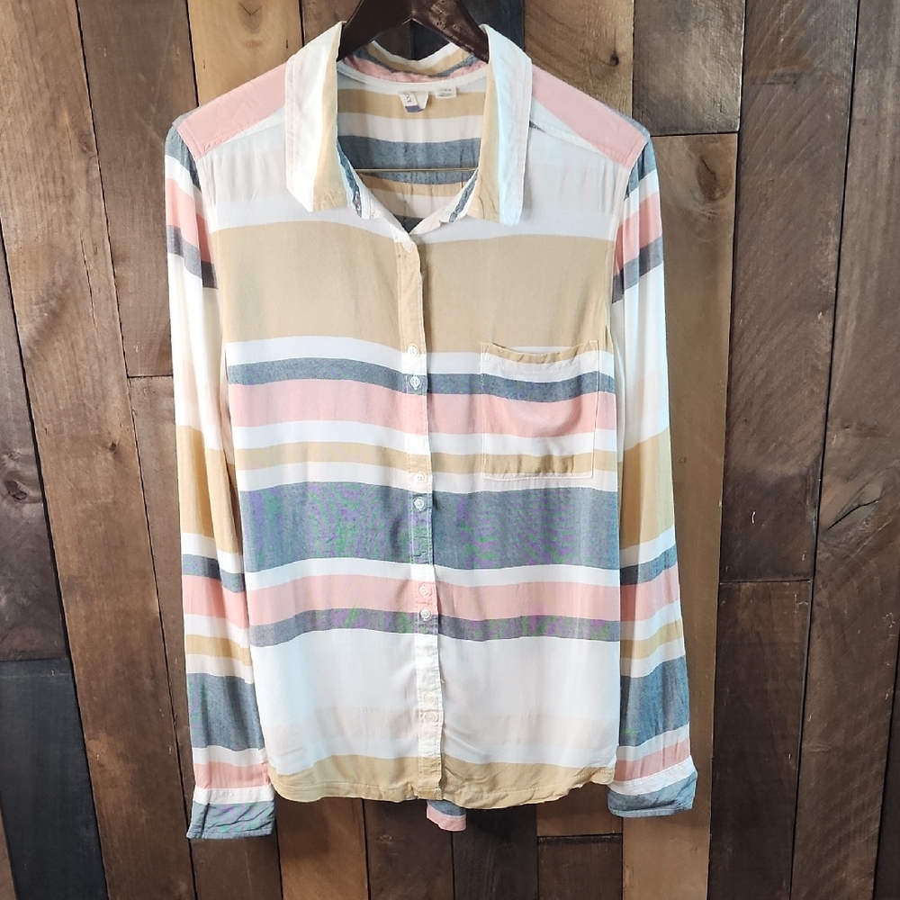 Roxy Womens Buttondown Stripped Blouse. Size L